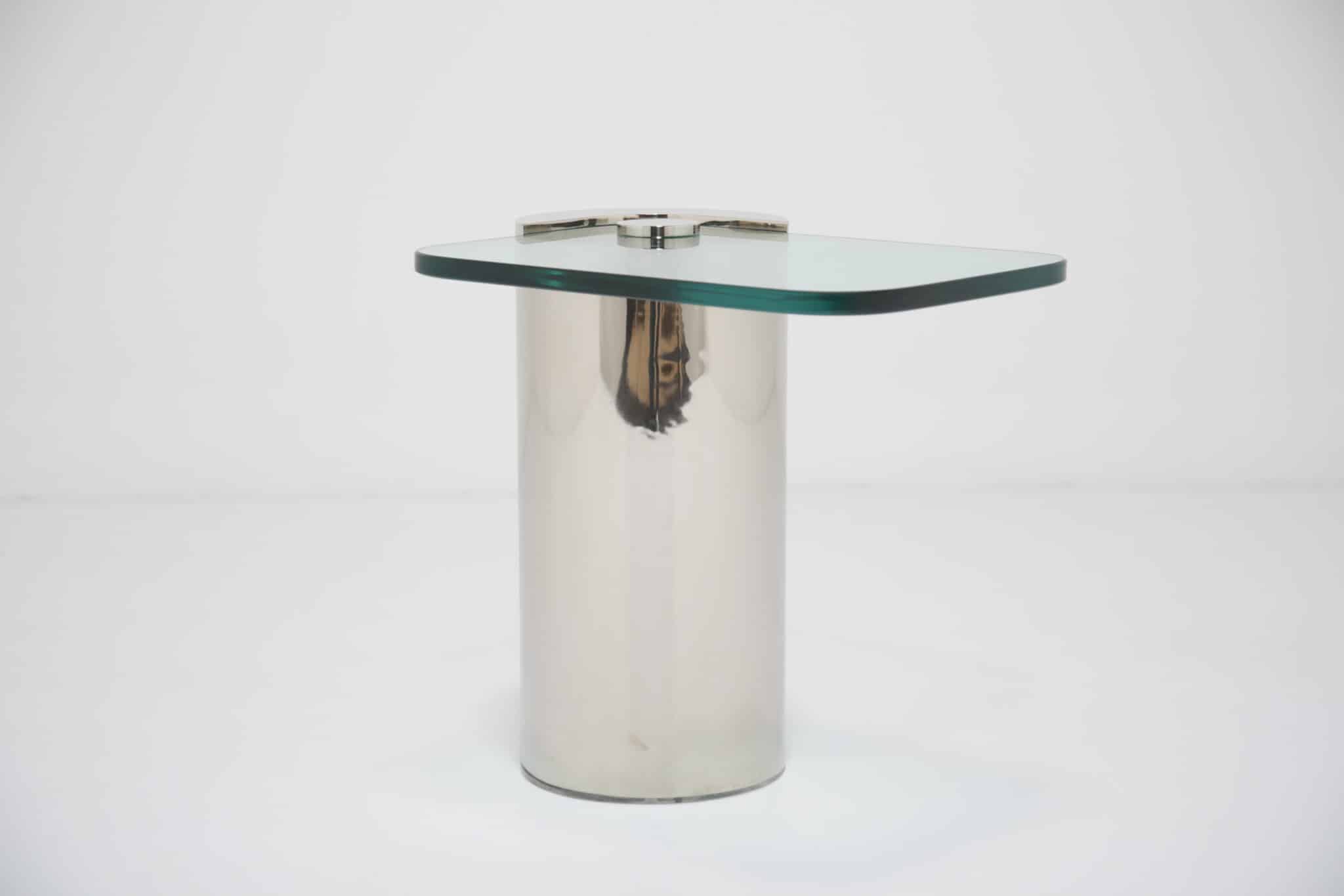 Karl Springer Cantilever Wine Table, chrome and glass. - Image 2