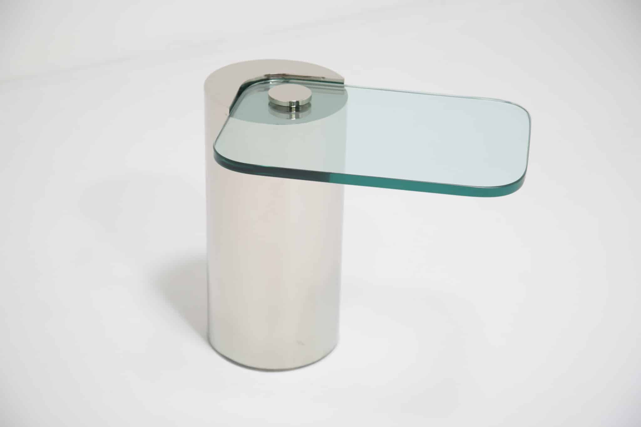Karl Springer Cantilever Wine Table, chrome and glass. - Image 8