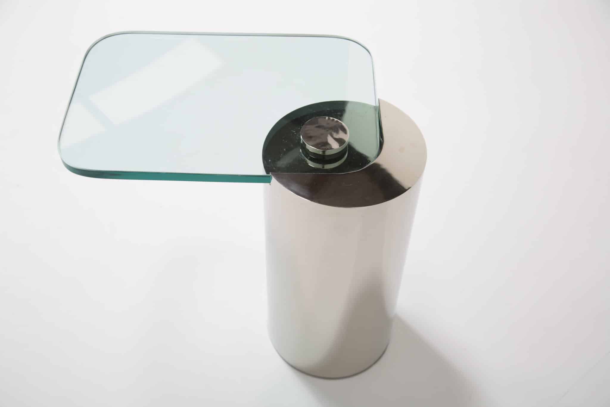 Karl Springer Cantilever Wine Table, chrome and glass. - Image 5